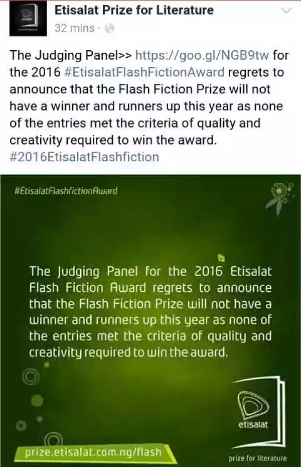 No Winners For 2016 Etisalat Flash Fiction Competition - Etisalat